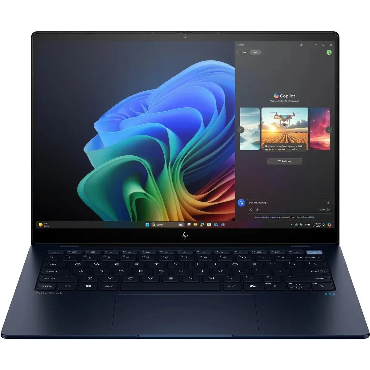 Ноутбук HP EliteBook Ultra G1q8 (9M4E6AT) Snapdragon X Plus X1P-42-100 16Gb SSD512Gb Intel Arc 14" 2.2K (2240x1400) Wind 11 Pro 64 dk.blue WiFi BT Cam